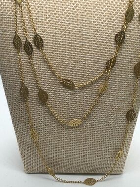Bellissimo Gold Tone Layered Leaf Necklace Long Multi Strand Boho Statement
